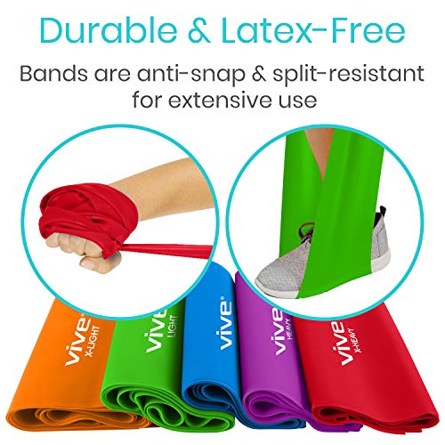 Vive Resistance Bands for Working Out (5 Pack) - Exercise & Workout Resistance Kit - Stretch, Elastic Loop Bands for Physical Therapy, Pilates, Yoga & Gym, for Men & Women - style: Flat