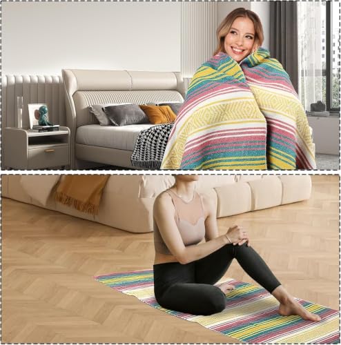 3 Pcs Mexican Blanket Bulk, 130 x 180 cm Large Yoga Blanket | Cotton Outdoor Camping Blankets with Fringed for Outdoor Beach Picnic Home Decor