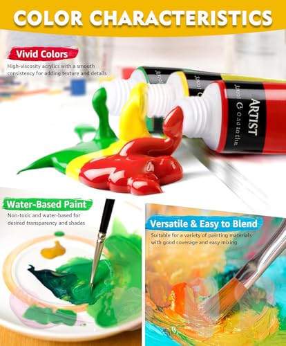 Colorful Artist Acrylic Paint Set, 16 Pack with Brush & Palette, Craft Paint