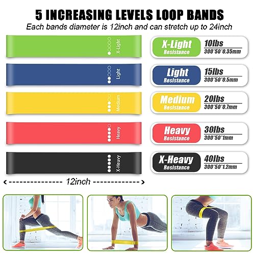 23 Pack Resistance Bands Set Workout Bands, 5 Stackable Exercise Bands