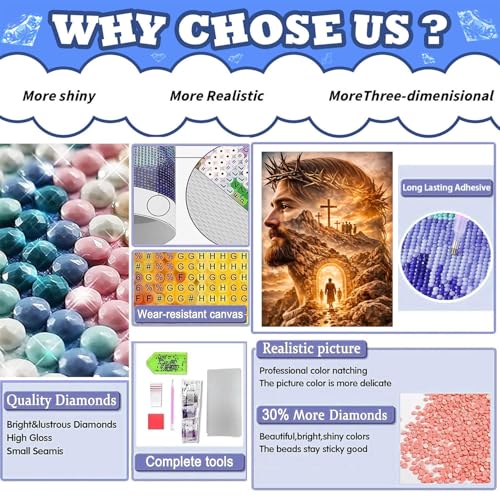 Religious Diamond Art Kits for Adults, Christian Diamond Painting Kits | Full Round Drill Paint by Diamond, Jesus Diamond Painting Gem Art, Arts and Crafts for Adults Beginners 12x16 Inch - color: Jesus