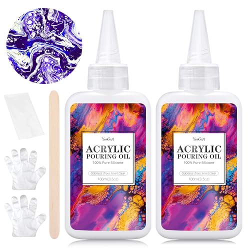 Silicone Pouring Oil 7oz, 100% Silicone, Odorless, Dramatic Cell Activator | Non-Toxic, Compatible with Acrylics, Watercolor, Canva, Wood, Craft, Medium. High Flow Artist DIY Set for Paint Creation.