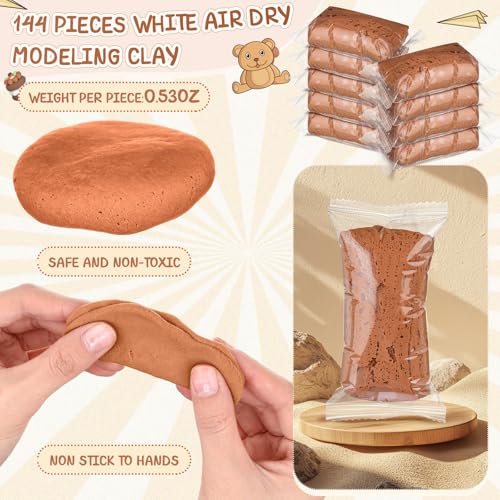 VioraWhite 144 Pcs Air Dry Clay Bulk 76 oz Mardi Gras Soft DIY Modeling Clay Kit Magic Foam Crafts for Sculpting Kids Gifts Party School Supplies for Crafts Artistic Project(Light Brown) - color: Light Brown