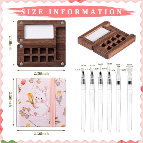 Qilery Mini Portable Watercolor Palette Set Wooden Grid Paint Box Watercolor Paper Sketch Book Brush Pens with Binder Clip for Painters Artist Not Include Paint(Rabbit) - style: Rabbit