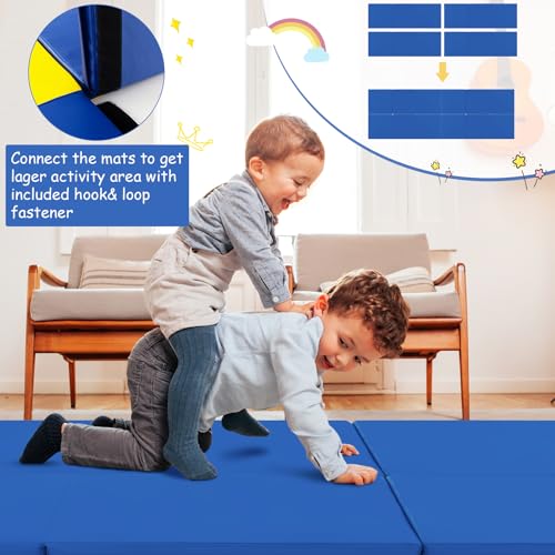 Giantex 6'x 2' Gymnastics Mat, 2" Thick Folding Tumbling Mat with Hook and Loop Fastener, Foldable Gym Mat with Carrying Handles, Cheer Mats for Kids Adults Home Exercise Aerobics Fitness - color: Dark Blue