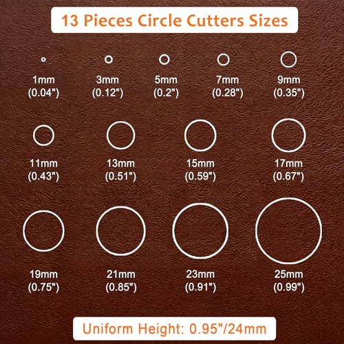 Leather Circle Cutter Tool Set, 13 Pieces Small Circle Punch Tools 1/3/5/7/9/11/13/15/17/19/21/23/25mm, High Carbon Steel Round Cutting Dies - Leather Hole Punch Tool Kit for DIY Leathercrafts - size: 13 Sizes