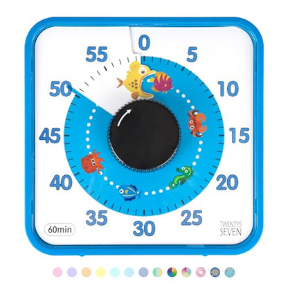 Visual Timer 7.5 inch, 60-Minute Countdown Timer for Kids Classroom Teaching Tool Office Meeting, Mechanical Countdown Clock for Exam Time Management Magnetic Kitchen Timer with Fish Pattern, Blue - color: Hungry Blue Fish