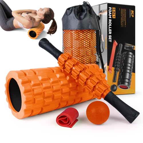 SUBCULTUREPICK 5 in1 Foam Roller Set Trigger Point Foam Roller for Exercise - color: Orange-new