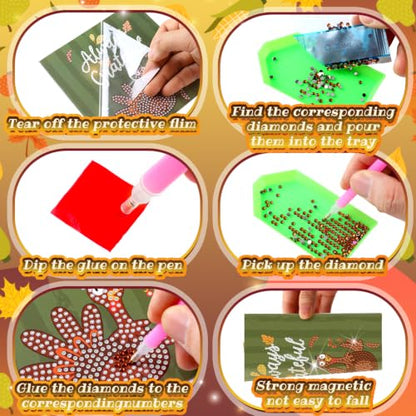 Saillong 12 Pack Fall Thanks Diamond Painting Greeting Card Kits DIY Thanksgiving Diamond Art Cards with Envelope Maple Leaves 5D Rhinestones Paint Card for Adults DIY Crafts Family Friend Autumn Gift - color: Thanksgiving