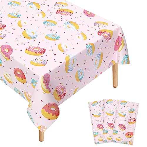 3 Pcs Donut Plastic Tablecloth, 51 x 86 Inch Donut Party Table Cover, Donut Party Decorations, Suitable for Donut Theme Birthday Party Supplies - color: Donut