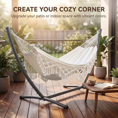 Canvas Hammock 122" Long X 59" Wide 2 Person Hammock 440 pounds Maximum Weight Applicable Scenes in Courtyard Autumn, Indoor Hanging Chairs, Beach Leisure (White Tassels, Full) - color: White Tassels, size: Full