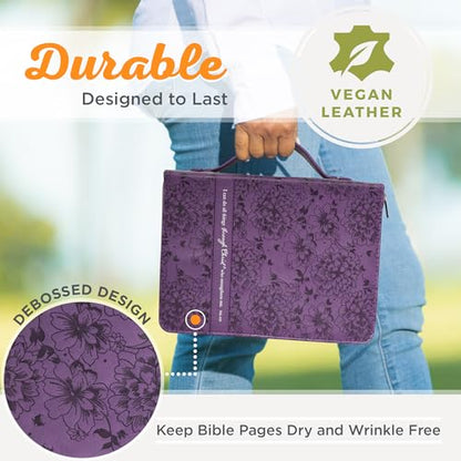 Christian Art Gifts Women's Fashion Bible Cover I Can Do All Things Philippians 4:13, Purple Floral Faux Leather (Large) - size: Large
