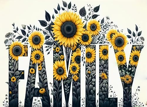 5D Diamond Painting Kits for Adults, Family Sunflower Diamond Art Kits | DIY Full Drill Diamond Dot Gem Painting for Home Wall Decor 12x16inch - color: KM60-1