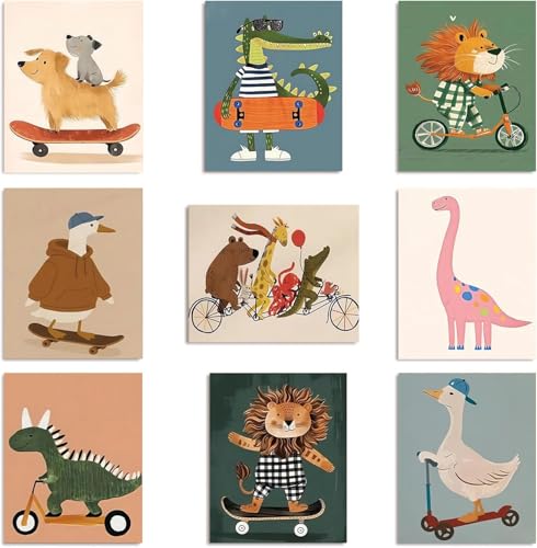 9 Pack Cute Animal Paint by Numbers Kit for Adults Canvas, Frameworkless | Easy Adult Paint by Number Kits on Canvas DIY 9 Pack Animal Painting for Beginners Art by Numbers for Home Wall Decor Gift - color: YH03384