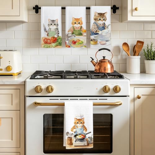 Jztco 4 Pcs Cute Cat Kitchen Towels, Funny Cats Gifts Hand Tea Towel - color: Multi 1565
