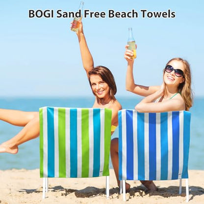 BOGI Microfiber Beach Towel Set for Travel Bath Beach Swim Gym Yoga（XL 79''x35.5''） - color: Green & Blue, size: XL:79"x35.5" with 16"x16"