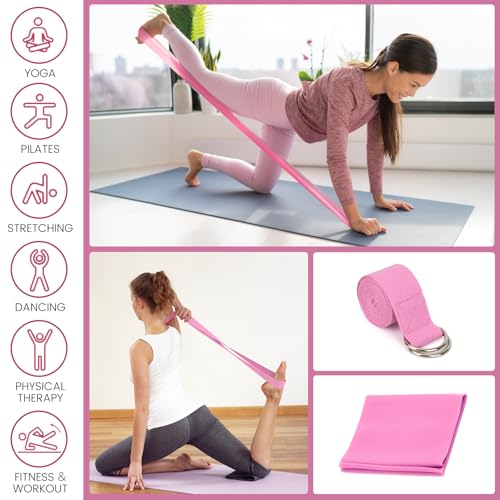 Foldable Non-Slip Yoga Mat and Blocks Set for Women, 9-Pcs Yoga Starter Kit - color: Pink