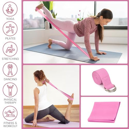 Foldable Non-Slip Yoga Mat and Blocks Set for Women, 9-Pcs Yoga Starter Kit - color: Pink