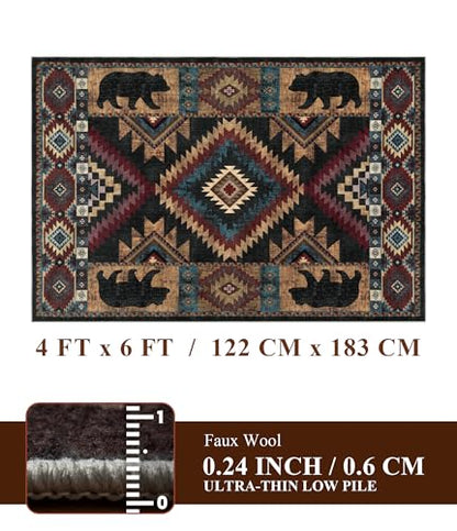 YIHOUSE Washable Western Cabin Area Rugs 4x6 Brown - color: Bear, size: 4'x6' (Rectangular)
