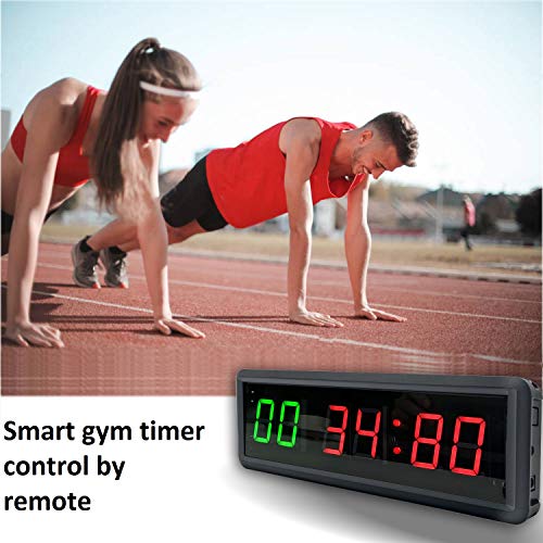 Gym Timer Clock Digital Interval Tabata Workouts Fitness Wall Small with Remote Home Garage Office Jujitsu School Referee Studio Church Service (Two Green+Four Red 1.5") - color: Two Green+four Red 1.5"
