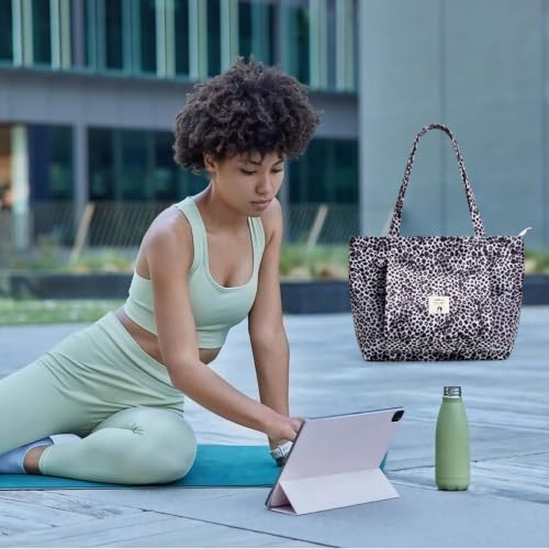 WLLWOO Yoga Mat Carrier Bag for Women Canvas Carryall Tote Gym Pilates | Large Holder Zipper Shoulder for Beach Travel Workout Fitness Office - color: Black Leopard