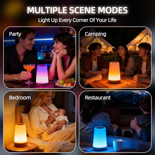 Night Light, Dimmable Touch Lamp and Remote Control, 13 RGB Colors & 5 Brightness, Rechargeable Bedside Table Lamp for Baby Kids Nursery Bedroom Bathroom Camping (Wood Grain) - color: Wood Grain