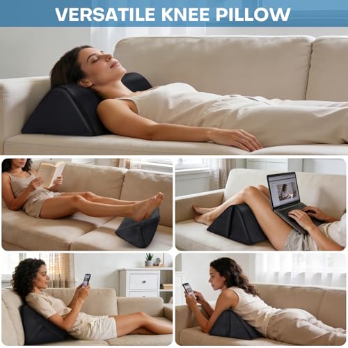 Knee Wedge Pillow for Legs, Under Knee Elevated Pillow for Sleeping on Back - color: Triangle - Black