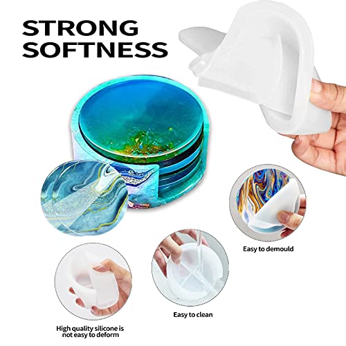 5PCS Resin Coaster Molds - Round Silicone Casting Molds for Epoxy Resin Coaster Casting and DIY Home Decoration，Candle Holders, Home Decoration，Coffee Table for DIY Art Home Decoration ﻿