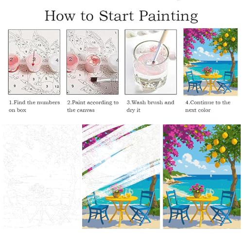ZRIZQ Landscapes Paint by Numbers Kit for Adults Beginner,Lemon Tree,16x20 | Full set with wooden brushes,rolled canvas,rich paints.Calming activity.Beginner friendly.Just open and paint. - color: 16"X20"Rolled Canvas(Frameless)-Landscape 15