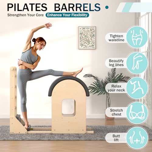 Pilates Ladder Barrel, Wooden Spine Corrector Pilates Machine for Home Workout, Pilates Arc for Balance, Core Strengthening and Stretching - color: Black