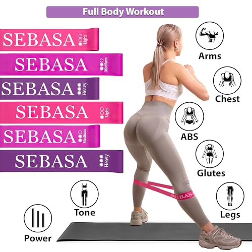 Dual-Size Exercise Bands, Mini Loop Resistance Bands, Set of 6 Elastic Bands, Small Exercise Bands, Fitness Bands Assorted Sizes, Full Body Workout Bands, Natural Latex Fitness Bands