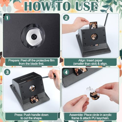 61 Pcs Button Keychain Photo Cutter Photo Booth Keychain Station DIY Kit Bulk 1in/25mm Button Paper Cutter 30 Double Sided Acrylic Frame Keyring 30 PU Leather Keychains for Wedding Party Gift