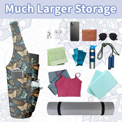 Yoga Bag for Women, Large Yoga Mat Bag Tote Carrier with Wet Dry Pocket | Water Bottle Holder & Adjustable Strap, Fits 1/2" Thick Yoga Mat for Gym, Pilates, Travel, Work - color: Bohemian Butterfly