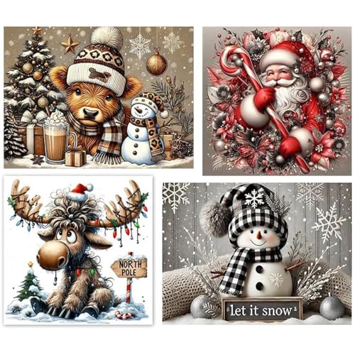 TCDZMYGS 4 Pack Christmas Paint by Numbers Kit for Adults Beginner,Paint by Number Kits Without Frames,DIY Acrylic Oil Painting by Numbers for Home Wall Decor 12x12-12x16 inch - color: 4 pack paint by number-1