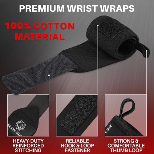 TECEUM Elastic Cotton Weightlifting Wrist Wraps with Thumb Loops, 1 Pair - color: Black, style: 18" – Beast Mode