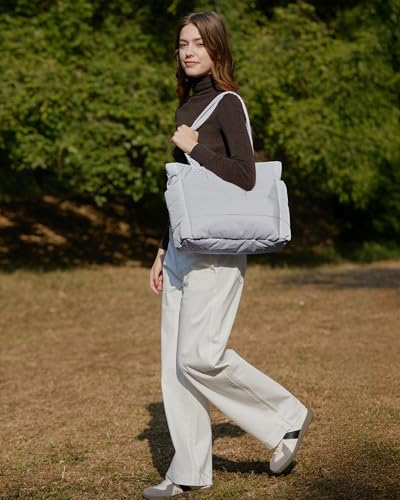 BAGSMART Puffy Tote Bag for Women, Lightweight Work Tote Handbag - color: Light Gray, size: Standard