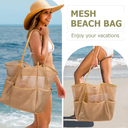 Iioscre Beach Bag for Women, Causal Hobo Handbags with Zipper Inner Pocket - color: Khaki-001