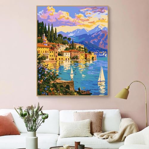 ZRIZQ Paint by Numbers Kit for Adults Beginner Landscape,City Scape,16x20 | Full set with wooden brushes,rolled canvas,rich paints.Calming activity.Beginner friendly.Just open and paint. - color: 16"X20"Rolled Canvas-Landscape 16
