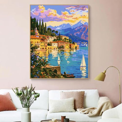 ZRIZQ Paint by Numbers Kit for Adults Beginner Landscape,City Scape,16x20 | Full set with wooden brushes,rolled canvas,rich paints.Calming activity.Beginner friendly.Just open and paint. - color: 16"X20"Rolled Canvas-Landscape 16
