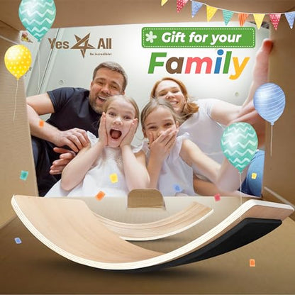 Yes4All Wooden Wobble Balance Board for Kids, 36 Inch Rocker Board Natural Wood, Seesaw Toy Toddlers, Yoga Curvy Board for Office & Classroom Adult