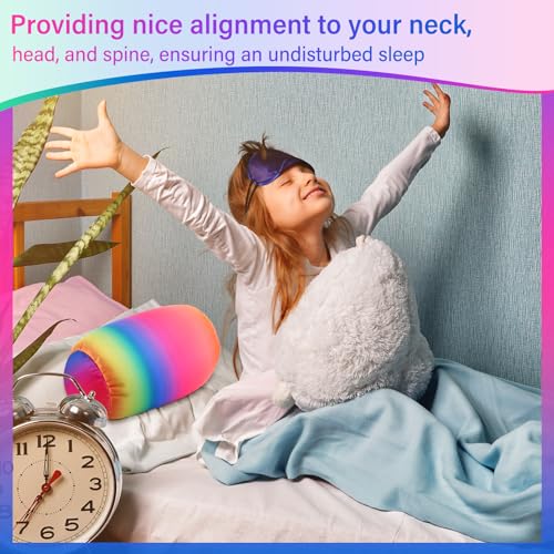 Barydat 2 Pcs Microbead Pillow Microbead Pillows Neck 11.4 x 6.3 in Body Support Microbead Bolster Cylindrical Pillow Colorful Rainbow Neck Pillow for Sleeping Travel Head Back Cervical Cushion