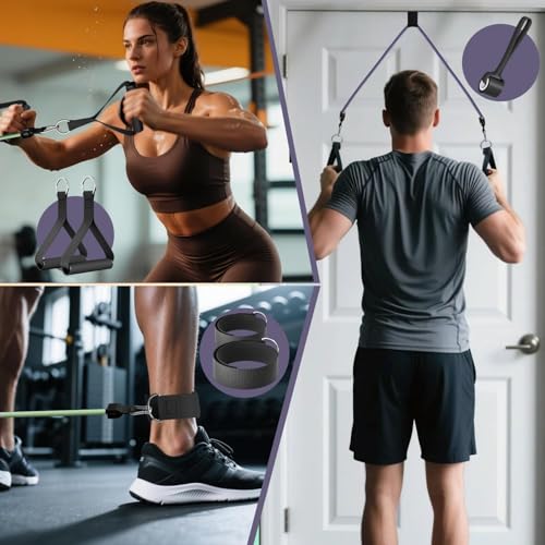 WHATAFIT Resistance Bands with Handles, 5-Level Exercise Bands for Workout - color: Purple Grey
