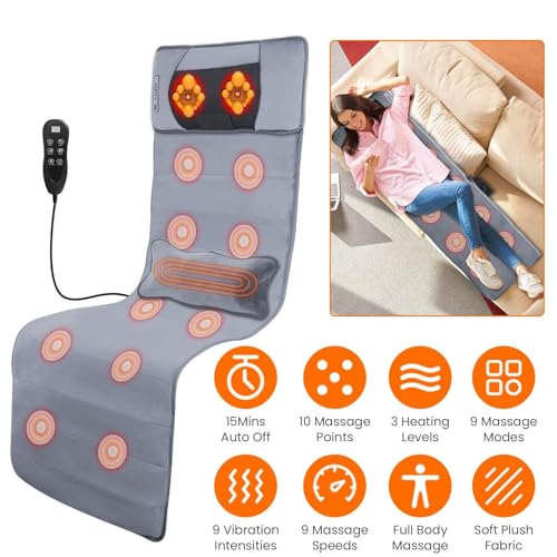 KOCASO Full Body Massage Mat with Heat & Vibration，Back Massager with 10 Motors，Massage Pad with Heat Timer for Relaxation，Body Massagers for Muscles，Ideal Gift for Parents - size: 19.29 x 7.87 x 13.78 in