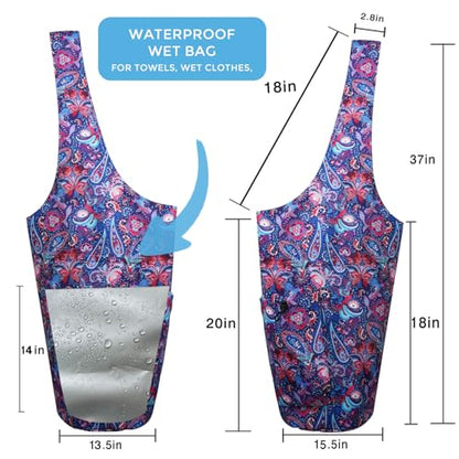 Yoga Mat Bag Carrier for Women Workout Large Waterproof with Zipper Pocket, Keychain and Wide Shoulder Straps - color: paisley bird