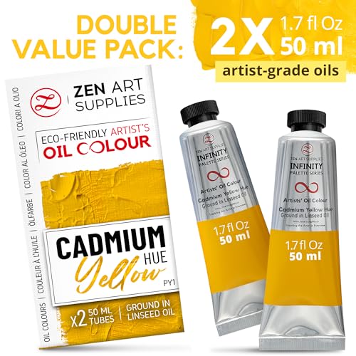 ZenART Professional Oil Paint Set - Artist Grade Cadmium Yellow Hue-2x50ml | Non-Toxic, Buttery Consistency, Rich Pigment, Lightfast Oil Paints for Primed Surface Canvas, Fine Art, Portraits & Landscape - color: Cadmium Yellow Hue