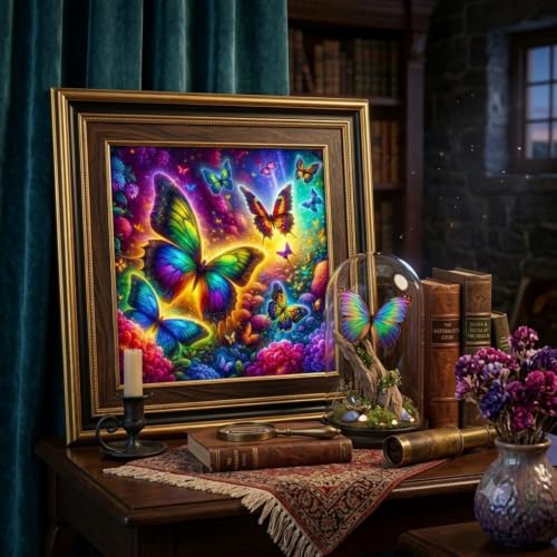 5D Rainbow Butterfly Diamond Art kits for Adults Beginners 13.8x13.8 Inch | Colorful Flower Landscape Diamond Painting Kit, DIY Full Round Drill Paint by Diamonds Dot Gem Art for Adult, Home Wall Decor - color: KM1197-1