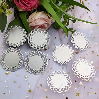 Metal Die Cuts Set 4 Different Patterns Lace Flower Border Cutting Dies for Scrapbooking Photo Album DIY Craft Die for Card Making (Round Lace Flower Border) - style: Four lace edge circles