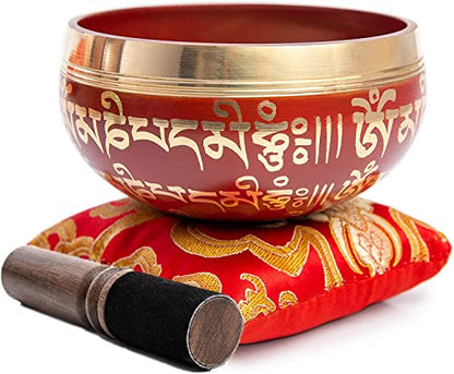 Tibetan Singing Bowl Set - Easy To Play for Beginners - Authentic Handcrafted Mindfulness Meditation Holistic Sound 7 Chakra Healing Gift by Himalayan Bazaar (Crimson) - color: Crimson Red