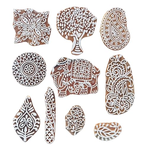 Royal Kraft Assorted Wooden Block Printing Stamps (Set of 10) Bulk01_10C - color: Bulk01_10c, size: 10 Pcs