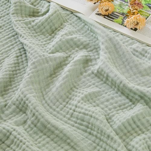 EMME Cotton Muslin Large Throw Blanket Couch Breathable Gauze Soft Lightweight Bed Blankets Adults (Heather Sage Green, 50"x70") - color: 09 - Sage Green, size: Large Throw (50" X 70")